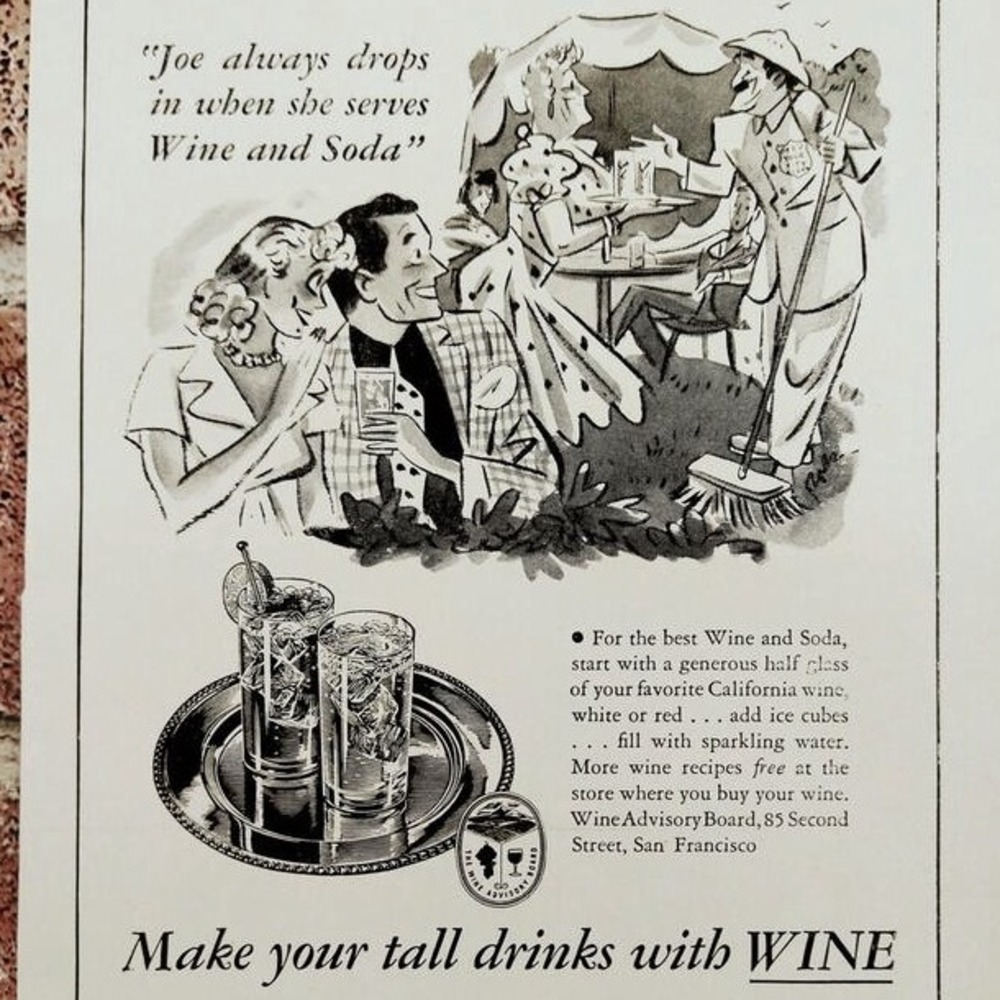 1941 Retro Couples Hot Summer Make Tall Drinks with Wine - Original Vtg PRINT AD